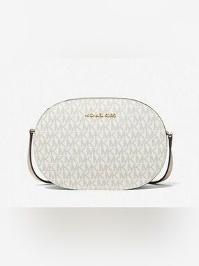 MICHAEL KORS Jet Set Travel Oval Crossbody MK LOGO Vanilla Powder Blush